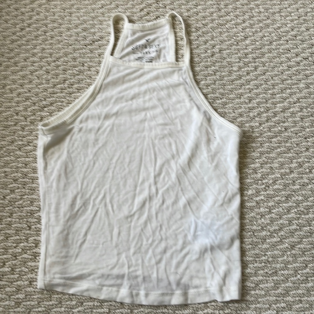 American Eagle Soft n Sexy Collection White Racerback Slightly Cropped Tank